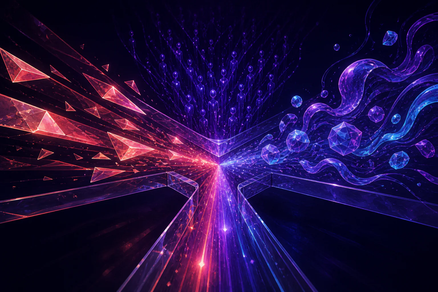 Intent, reach, and creative energy converge through a transparent three-way junction.